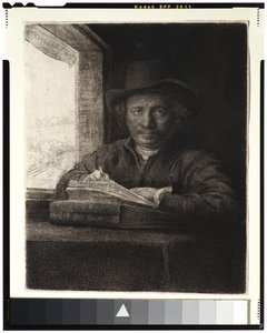 自画像，窗户蚀刻，1648（在纸上蚀刻和雕刻） 作者 伦勃朗·范·赖恩