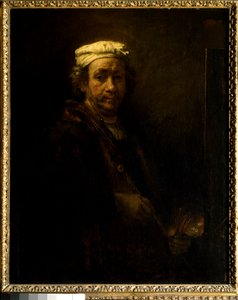 画架上的自画像。 伦勃朗 Harmenszoon van Rijn dit Rembrandt (1606-1669) Ec. 的绘画。 空洞的。 作者 伦勃朗·范·赖恩