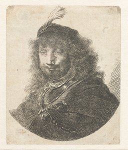 戴着羽绒贝雷帽的自画像，1634年后。 作者 伦勃朗·范·赖恩