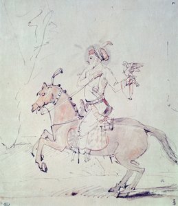 Shah Jehan和马背上的猎鹰（钢笔和墨水在纸上） 作者 伦勃朗·范·赖恩