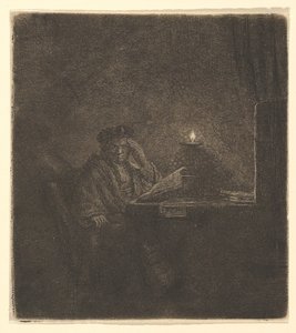学生在烛光桌上，约。 1642年。 作者 伦勃朗·范·赖恩