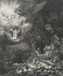 天使出现在牧羊人身上，1634年 作者 伦勃朗·范·赖恩