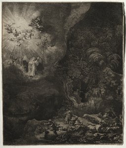 1634年，天使出现在牧羊人身上。 作者 伦勃朗·范·赖恩