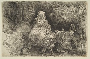 逃往埃及：穿过一条小溪，1654年。 作者 伦勃朗·范·赖恩