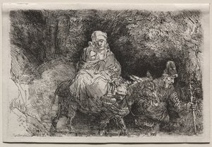 逃入埃及：穿越布鲁克（1654）。 作者 伦勃朗·范·赖恩