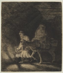逃入埃及：夜幕降临，1651年。 作者 伦勃朗·范·赖恩