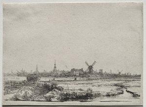 从西北看阿姆斯特丹的风景，c。 1640。 作者 伦勃朗·范·赖恩
