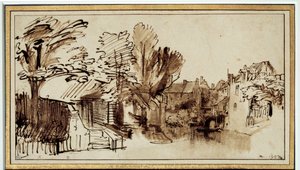 阿默斯福特辛格尔运河的景色。 Harmensz Rembrandt (1606-1669) 的绘画 作者 伦勃朗·范·赖恩
