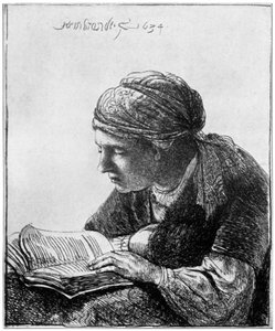 《女人读》，1634年，1912年。 作者 伦勃朗·范·赖恩
