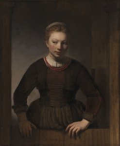 开放式半门的年轻女子，1645年 作者 伦勃朗·范·赖恩