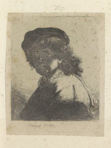 戴贝雷帽和领巾的自画像，脸部在阴影中
Recueil de quatre-vingt-cinq estampes originales（系列名称） 作者 伦勃朗·范·赖恩