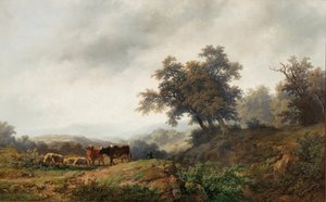 有奶牛和牧民的开阔地 作者 雷米纽斯·阿德里安·哈南（Remigius Adrianus Haanen）