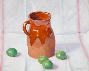 陶瓷壶和绿色无花果