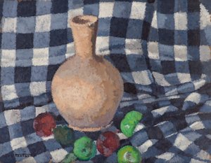 有水罐和苹果的静物画