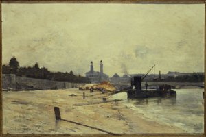从奥赛码头看阿尔玛桥和老特罗卡德罗，约 1880 年（布面油画） 作者 雷内·比洛特（Rene Billotte）