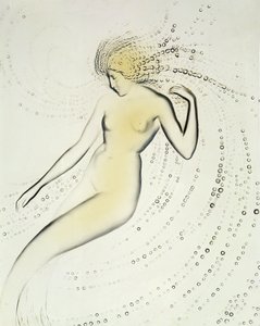 Trepied Sirene，乳白色的盘子，展示Lalique水仙女的细节