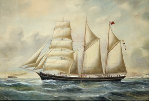 福克斯通附近的米妮-萨默斯号游艇（铅笔和水彩画） 作者 鲁本·查佩尔