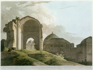 马杜赖宫殿的遗址，由托马斯和威廉（1769-1837）Daniell雕刻，出版于1798年（彩色光刻）