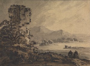 右侧马背上两个人物的古典风景 作者 威廉·吉尔平牧师