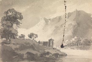城堡、河流和山脉景观