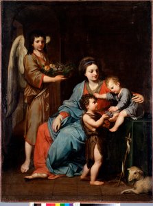 圣母与圣约翰施洗者的绘画由 Reynaud Levieux (1613-1699) 17 世纪太阳 108x76 厘米 Genes，Musei di Strada Nuova（前 Palazzo Bianco）