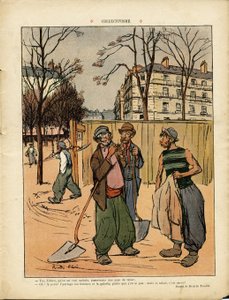 Ricardo Flores (1878-1918)在Le Rire的插图，09年2月6日 - 集体主义-社会，城市建筑，树，建筑，集体主义-工人，Terrassiers