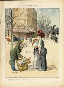 Illustration by Ricardo Flores (1878-1918) in Le Rire, 25/04/08 - Triple excerpt - Architecture Urbanism, Fashion, Hat, Transport, Flowers, Shops 作者 里卡多·弗洛雷斯（Ricardo Flores）