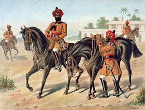 第一孟加拉骑兵队，检阅令，19世纪80年代的英印军（彩色平版印刷）。