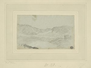丘陵景观（木炭涂在蓝色的牛皮纸上，铺在奶油色的牛皮纸上（2层）） 作者 理查德（attr.to）威尔逊