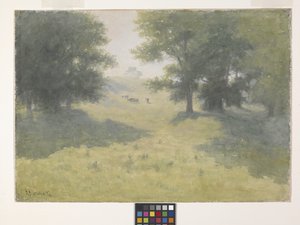 牛和山坡的风景（白纸水彩） 作者 理查德·巴克纳·格鲁勒