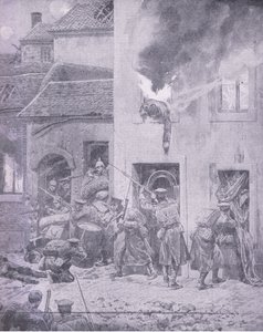 与敌人交手：在伊普尔战斗的房子，由Waverley Book Co Limited出版的“战争史”第3卷，c.1920 作者 理查德·卡顿·伍德维尔