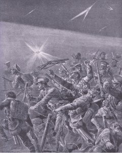 陷入铁丝网纠缠：英国步兵的夜袭，来自Waverley Book Co Limited出版的“战争史”第3卷，c.1920 作者 理查德·卡顿·伍德维尔