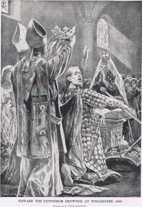 爱德华忏悔者在温彻斯特加冕，1043，来自“哈钦森的英国民族故事”，c.1920