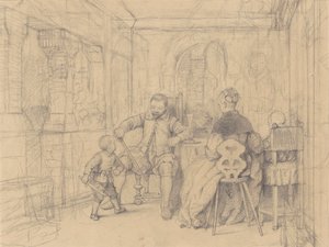 击剑课，c.1847-49（编织纸上的石墨） 作者 理查德·卡顿·伍德维尔
