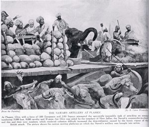 纳瓦布在Plassey的炮兵，来自&39;哈钦森的英国民族故事&39;，c.1923 作者 理查德·卡顿·伍德维尔