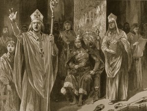 坎特伯雷大主教休伯特·沃尔特的演说，1199年5月27日，约翰加冕日，“插图伦敦新闻”，1902年 作者 理查德·卡顿·伍德维尔