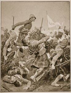 Seaforth Highlanders在Atbara战役中攻击zareba，插图来自“十九世纪战役”Vol。 V：九十年代的竞选活动，由A. Hilliard Atteridge撰写 作者 理查德·卡顿·伍德维尔