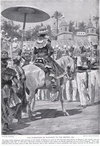 1824年仰光向英国投降，插图来自“哈钦森的英国民族故事”，c.1923 作者 理查德·卡顿·伍德维尔