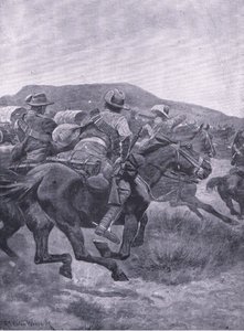 Yeomanry攻击De Wets后卫和运输，来自比勒陀利亚之后：The Guerilla War由Harmsworth Bros Limited出版，1901年 作者 理查德·卡顿·伍德维尔