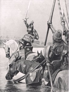 爱德华三世在克雷西战役前穿越索姆河，插图来自“英国陆地和海上战役”，由伦敦卡塞尔出版，c.1910 作者 理查德·卡顿·伍德维尔初级