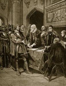 托马斯·菲茨杰拉德勋爵（Lord Thomas Fitzgerald）从“哈钦森的英国民族故事”（the Hutchinson&39;s the British Nation）中掏出他的剑，插图，c.1923 作者 理查德·卡顿·伍德维尔初级
