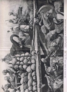 Plessey战役1757年6月23日：Nawabs炮兵在其可移动的平台上，1915年英国陆地和海上战役的插图 作者 理查德·卡顿·伍德维尔初级