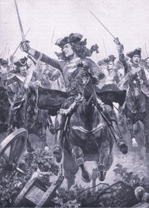 1708年7月11日，奥德纳德战役中的马尔伯勒公爵，英国陆地和海上战役的插图，1915年 作者 理查德·卡顿·伍德维尔初级