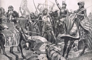 约翰二世法国在普瓦捷战役中的最后立场，插图形式为“英国陆地和海上战役”，由卡塞尔出版，伦敦，2010年