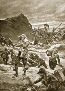 1609年的百慕大失事，“哈钦森的英国民族故事”中的插图，c.1923 作者 理查德·卡顿·伍德维尔初级