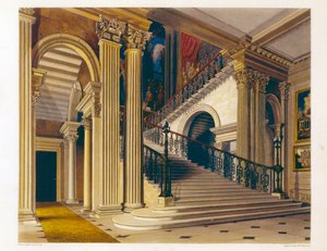 Stair Case，白金汉宫，来自&39;皇家住宅的历史&39;，由William James Bennett（1787-1844）雕刻，William Henry Pyne（1769-1843），1819年 作者 理查德·卡特莫尔