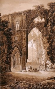 廷特恩修道院，由威廉·考克斯的“历史之旅通过Monmouthshire”，由T.Cadell，1801年印刷（纸上有墨水和石墨） 作者 理查德·柯尔特·霍尔