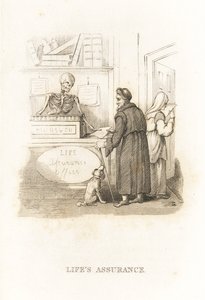 保险办公室里的死亡骷髅。1827年（雕刻）