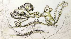 妖精和松鼠（纸上钢笔、铅笔、水墨）。 作者 理查德·道尔
