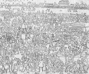 1849年的Englyshe风俗习惯：Epsom Downe的风景，摄于1849年的Derbye Daye
